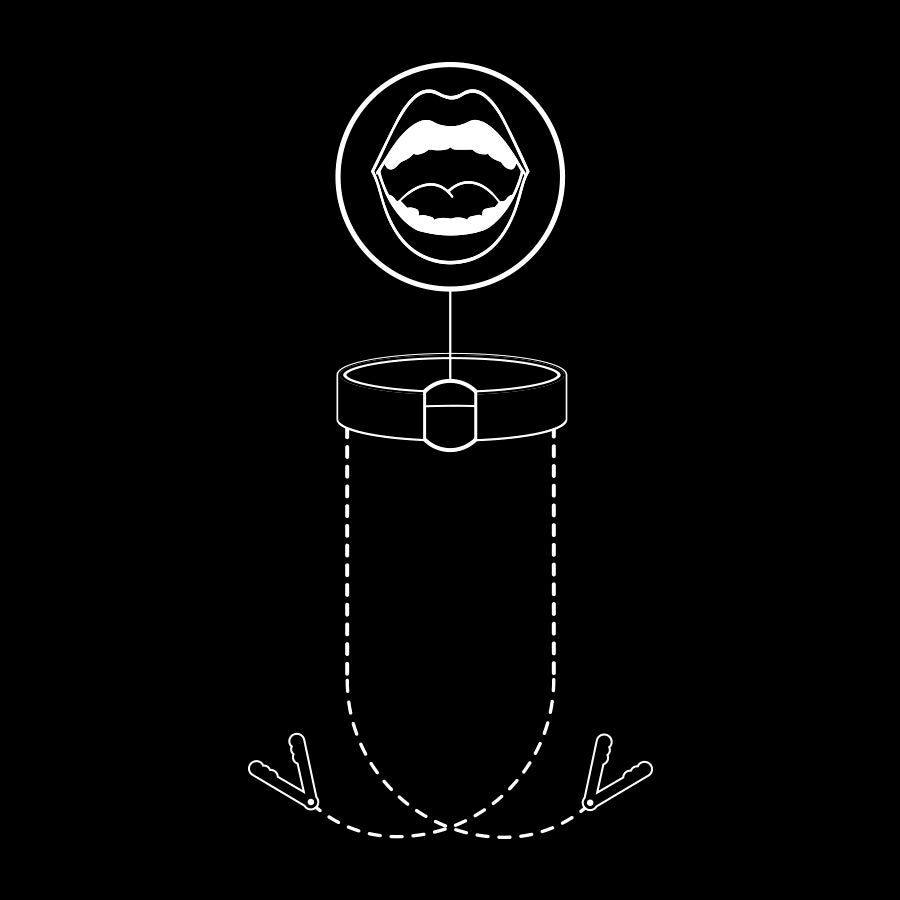 Fetish Submissive - Knebelring mit Nippelklemmen