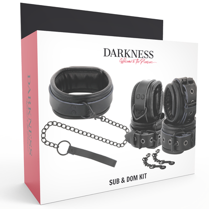 Darkness - Handschellen und Halsband aus schwarzem Leder
