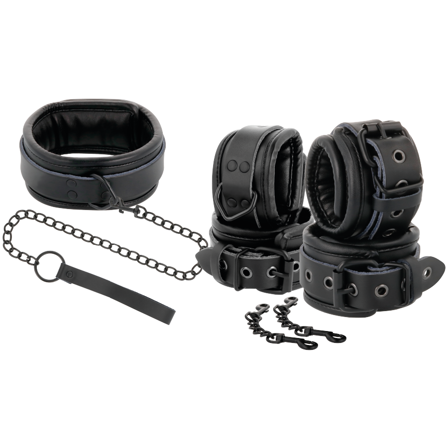Darkness - Handschellen und Halsband aus schwarzem Leder