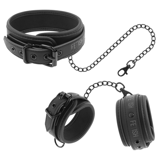 Fetish Submissive - Halskette und Handschellen aus veganem Leder