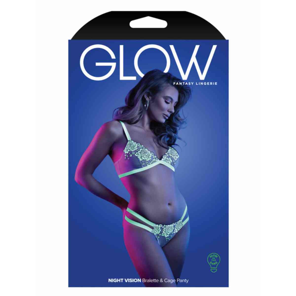 Verpackung Frau in sexy Neon-Bralette und -Panty