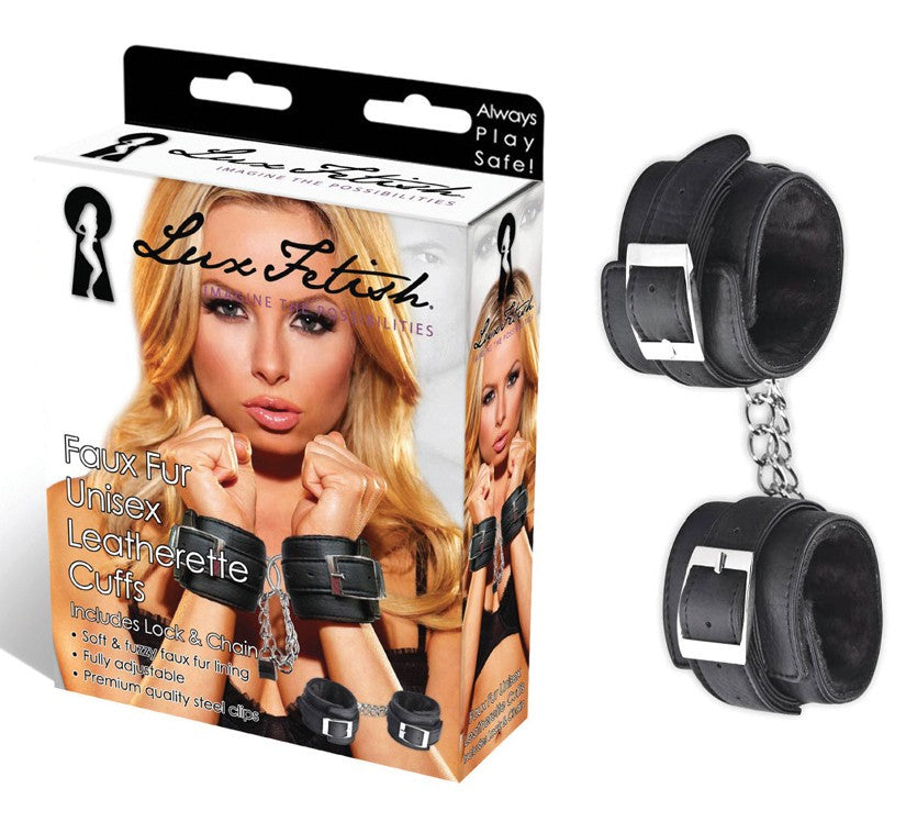 LUX FETISH Faux Fur Unisex Leatherette Cuffs