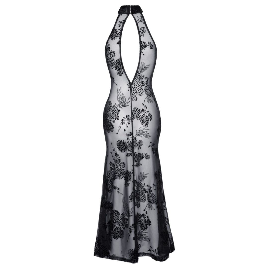 Langes, transparentes Kleid mit Blüten-Samtflockprint - OH MY! FANTASY