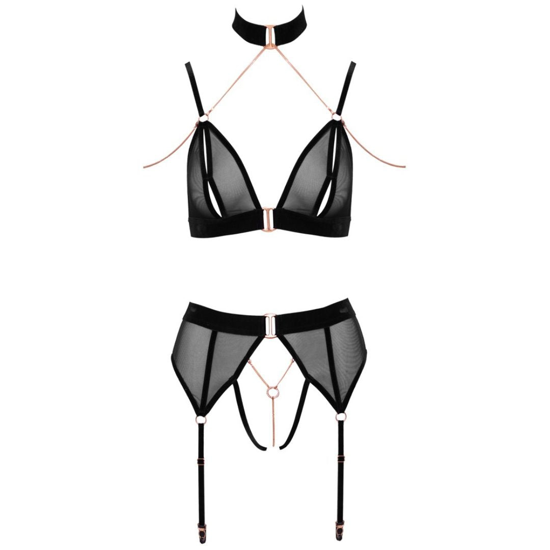 BH und Straps-Slip Ouvert mit Samtdetails - OH MY! FANTASY