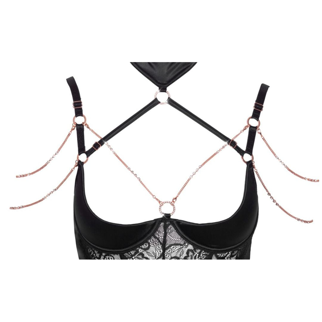 Strapshemd mit offenen Cups inkl. Halsband plus String Ouvert - OH MY! FANTASY