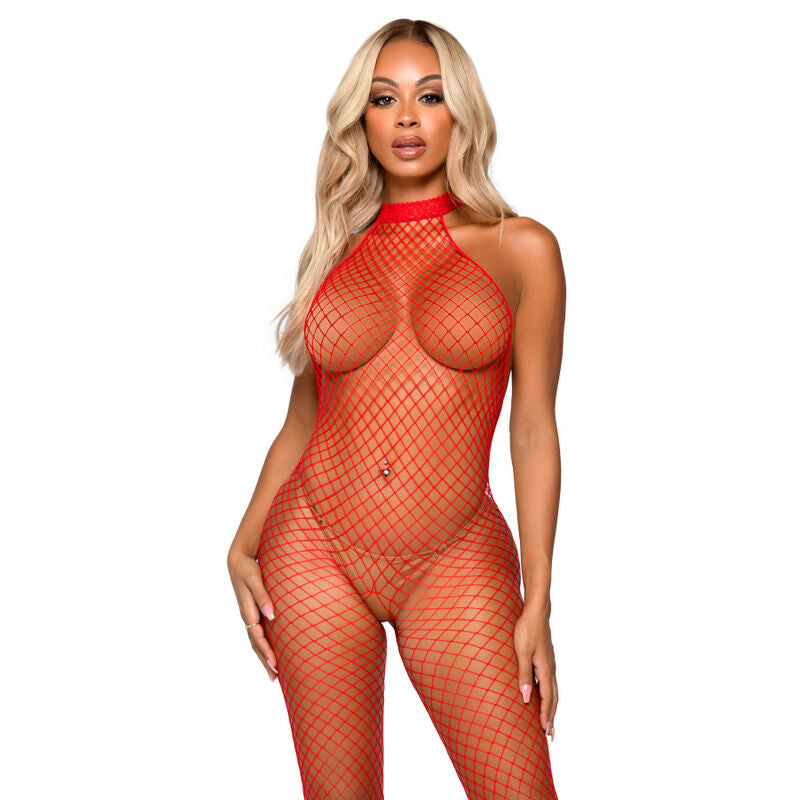 Leg Avenue Racer Neck Bodystocking One Size - Rot - OH MY! FANTASY